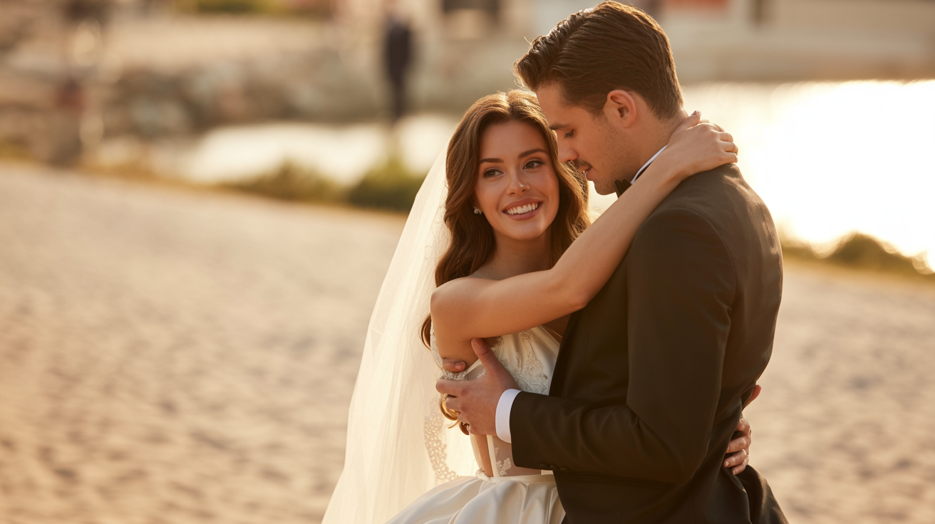 Wedding couple sunset